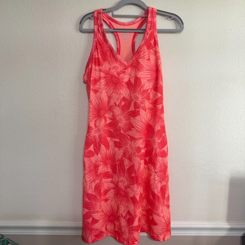 Zeroxposur‎ Active Tank Dress Womens Medium Coral Floral Built-in Bra Racerback